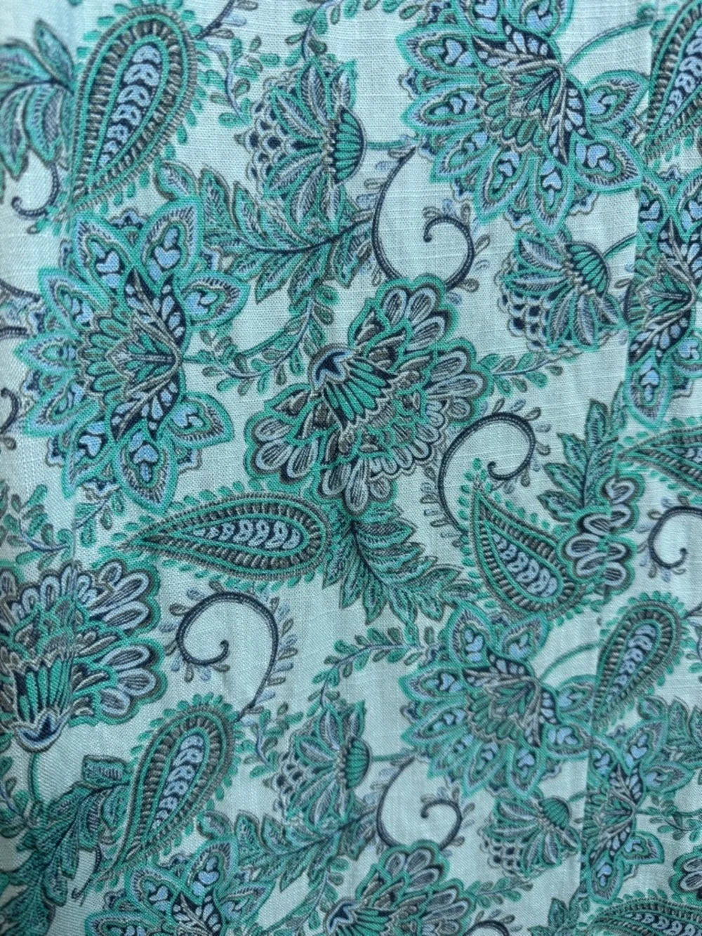 Pure Jill Linen Blend Paisley Midi Dress Blue Green Boho Relaxed - Picture 3 of 7
